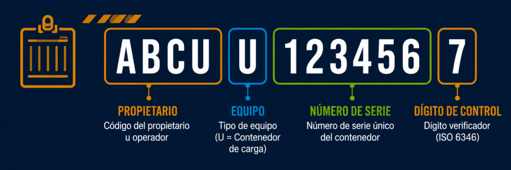 letras y números de un contenedor